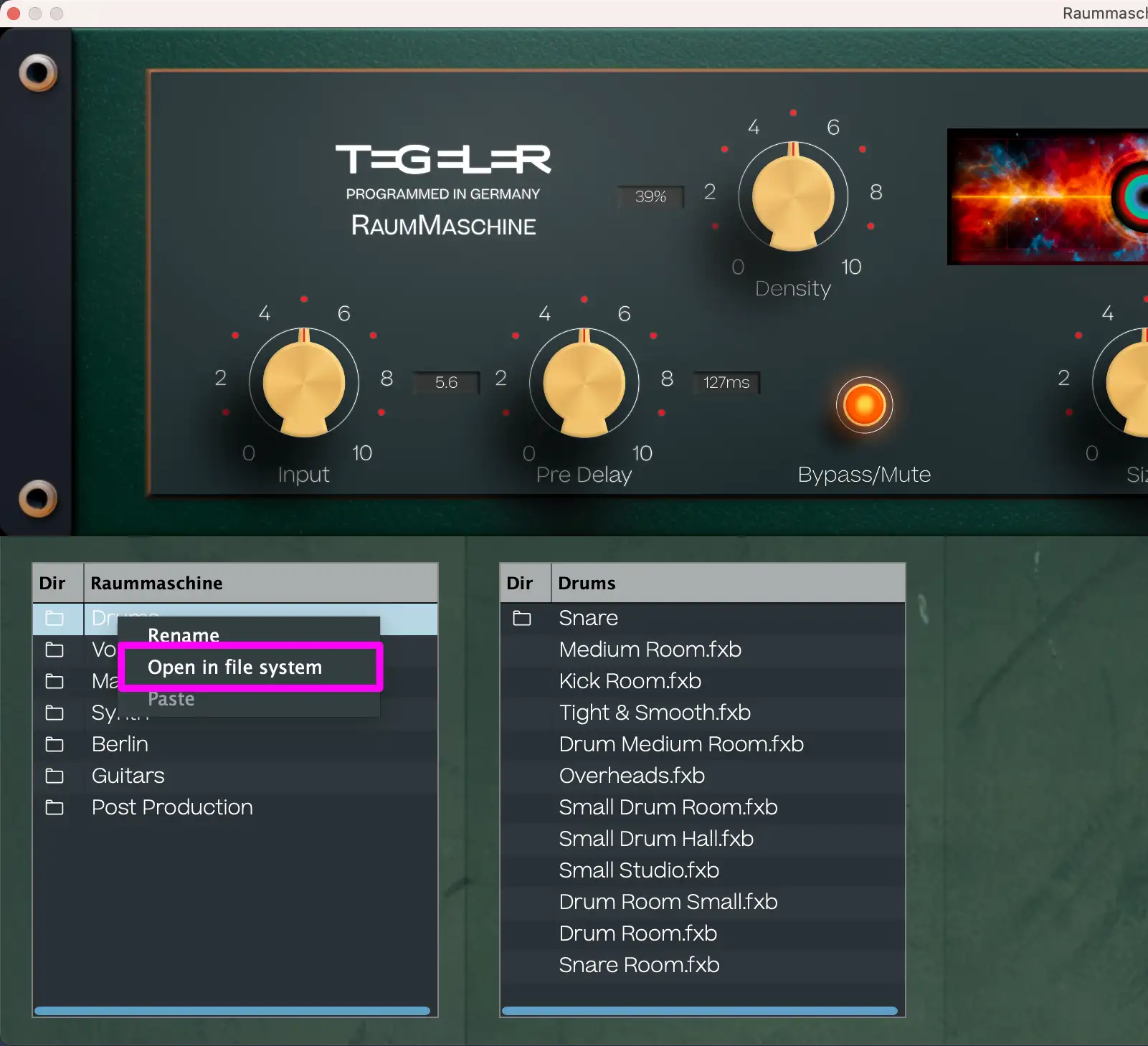 Raummaschine FAQ Preset Folder